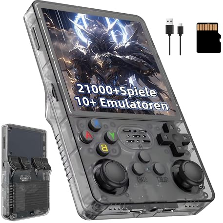 R36Plus Retro Videospielkonsole 128GB, Tragbare Handheld Spielkonsole mit Integrierten 21000+ Retro Spielen, 10+ Emulatoren, 4-Zoll-HD-Bildschirm, 720 x 720, Unterstützt WLAN, 3D Joystick (Schwarz)
