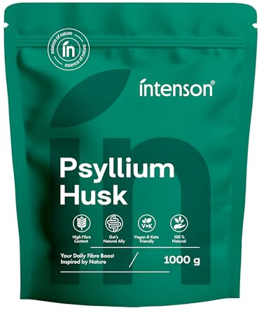 Intenson Bucce di Psillio, 1000 g, Ricche di Fibre, 100% Naturali, Vegane e Compatibili con la Dieta Keto, Senza Glutine, Senza Additivi, Senza OGM