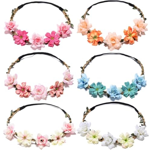6 Pezzi Coroncine Fiori per Capelli, Capelli Ghirlanda, Regolabile Coroncine Fiori Corona Fascia Capelli, per Matrimoni, Fotografie, Festival, Spiagge