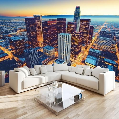 Fotomurales Papel pintado Rascacielos escena nocturna de la ciudad Papel pintado tejido no tejido Decoración de Pared decorativos Murales Moderna 200 x 140 cm Fotomurales