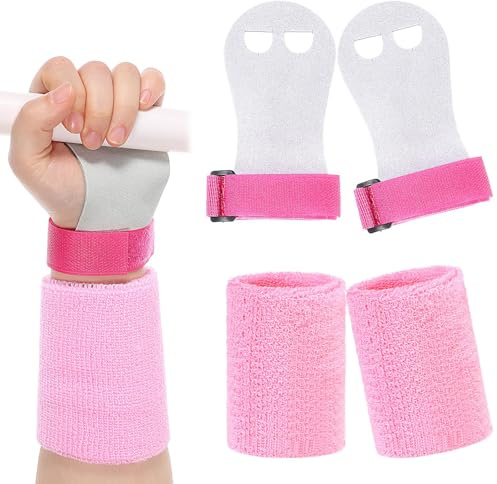 Noaxylic Griffpads Kinder Turnen, Reck Handschuhe, für Kinder, Reckriemchen Turnen Mädchen, Griffpads, Hand Grips Leder Trainingshandschuhe und Handgelenk Bandagen Fitness Set für Mädchen Junge