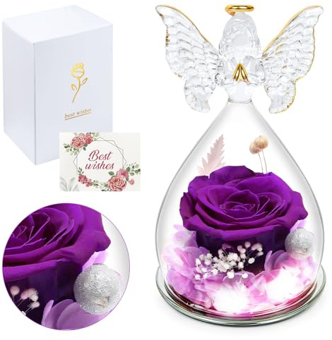 Ninonly Ewige Rose im Glas mit Engel Figur Infinity Rose Geschenk für Frauen Romantisches Geburtstagsgeschenk für Mama Oma Freundin zu Weihnachten Muttertag & Valentinstag