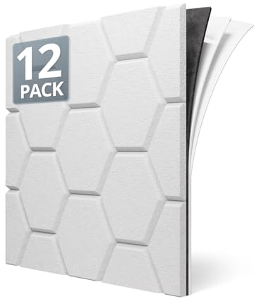 Kuchoow Sound Proofing Wall Panels Self Adhesive with MLV, 12 Pack Honeycomb Acoustic Panel for Sound Absorbing, Noise Reduction & Soundproofing in Studio, Room, Office, 12 x 12 x 0.4, White