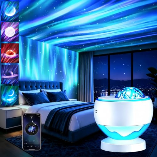 Aurora Star Galaxy Night Lights Projector for Bedroom,Gifts Girl and Boy | Northern Lights,16 Colors,Green Stars,Moon,Bluetooth,USB,LED,Rechargeable,Women,Teen,Kids,Baby,Decor,Ceiling,Space,Ocean