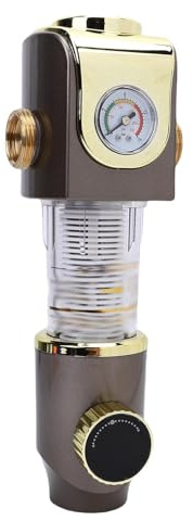 Luocute Filtre à Sédiments, Filtre à Eau Réutilisable pour Toute la Maison 8T H avec Préfiltre de 1 2 Pouces et Manomètres, Acier Inoxydable de 40 Microns Tourne vers le Bas pour les