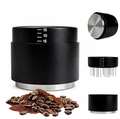 HiNADA Espresso Tamper 58mm, 3-in-1 Kaffeeverteiler mit WDT Werkzeug, Einstellbare Tiefe Kaffeestempel mit Kalibrierter Feder, Profi Barista Espresso Zubehör (58mm)