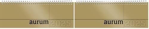 Zettler - Tisch-Querkalender 2025 aurum, 29,7x13,5cm, Bürokalender mit 112 Seiten, Monatsübersicht, Notizbereich, Mondphasen, Ringbindung und internationales Kalendarium (Packung mit 2)