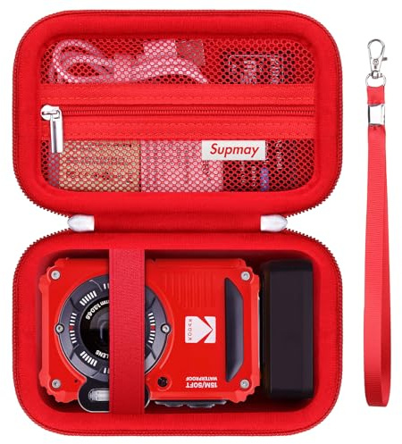 Supmay custodia protettiva dura per KODAK Pixpro WPZ2 - Fotocamera Digitale Compatta 16M Pixel, custodia di viaggio con tasca mesh adatta cavo USB, scheda SD, batteria, Rosso