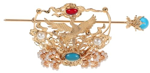 IWOWHERO Rhinestone Gold Hair Crown Traditional Hanfu Hair Bun Stick Gemstone Alloy for Men Stage Cosplay Wedding Party Costume Accessories
