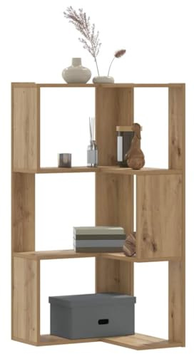 mtlskopl Esquina de 3 niveles, 50 x 50 x 102 cm, aspecto de madera de roble artesano, caja de libro, estante de visualización de torre para salón, dormitorio, oficina, estudio