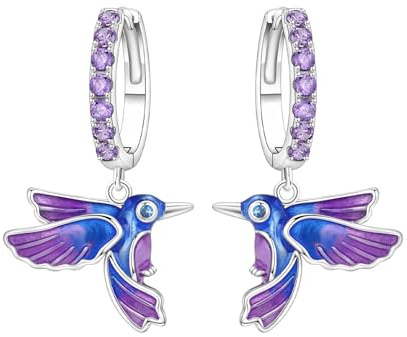 MISEFF Pendientes colgantes de plata 925, mariposas y flores y diseño de hojas - regalo de joyería de moda para orejas sensibles, talla única, Plata de ley, Circonia cúbica