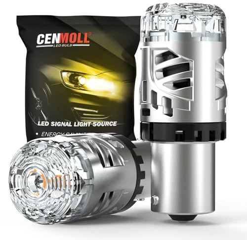 Cenmoll Lampadina P21W giallo ambra, super luminosa al 600%, 6000 lumen, 12V, senza errori CANbus, 1156 BA15S 382 P21W, lampadina LED con lente per indicatori di direzione, luci di posizione, 2 Pz