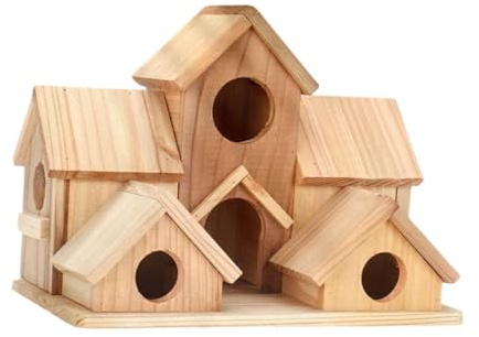 WUUISDNX Fågelholk för utomhusbruk, trä, blåfågelfink, 3 hål, hängande, fågelfamiljer, trädgård, uteplatsdekoration, gårdar, hus för utomhusbruk, hängande fågelholk i trä