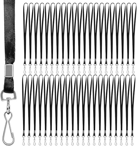 Piuluvor® 100 Stück Schlüsselbänder zum Umhängen 46 × 1 cm Lanyard Schwarz | Lanyards mit Drehbarem Metallclip, Schlüsselband Schwarz Umhängeband für Ausweis Namensschild Schlüssel Trillerpfeifen