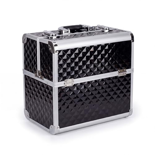 N&BF Professionell kosmetisk väska, stor i storlek 35 x 22 x 36 cm | robust nagelväska av aluminium | Skönhetsfodral med gott om lagringsutrymme | Uppfällbara fack fördelade på två våningar | lätt att