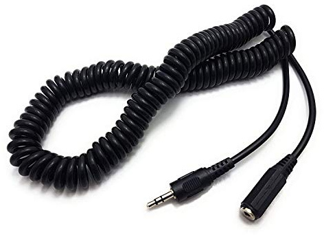 MainCore 5m Black COILED 3.5mm Stereo Jack to Socket Headphone Extension Male to Female Cable (AUX)