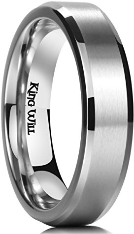 King Will Sliver Titanium Wedding Ring for Men Women-5mm Width Wedding Band Matte Finished Engagement Ring Beveled Edge Design Comfort Fit Size 5.5