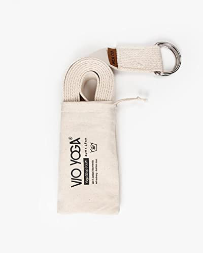 VIO YOGA Yoga-Gurt • 100% Baumwolle • super rutschfest bei Feuchtigkeit • sehr festes Material • Made in Germany • Qualitäts-Metallringe & Metall-Endstück • 250 x 3,8 cm (Natur)