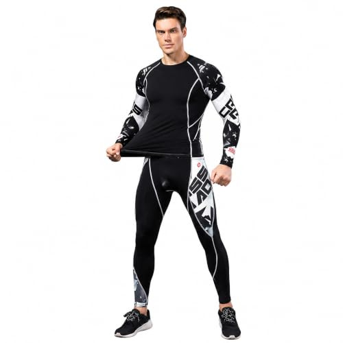 SANANG Chemise de Compression sèche Hommes Cool Running T-Shirts de Baseball et Pantalon Sports Set (Blanc, Medium)