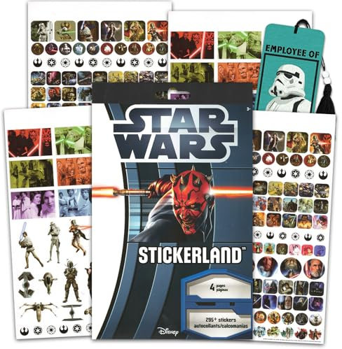 Star Wars Stickers - 4 Sheets, 295+ Classic Star Wars Trilogy Decorative Reward Stickers Plus Bookmark Featuring Darth Maul, Darth Vader, Yoda, More