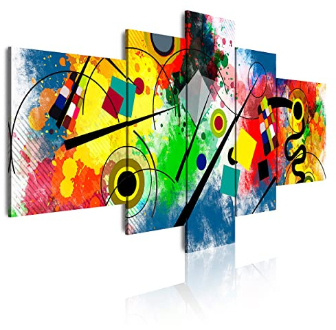 DekoArte 438 - Impression Sur Toile Moderne 5 Pièces 180 x 85 cm XXL | Toile Décorative Pour Votre Salon Ou Votre Chambre | Art Abstrait Kandinsky Rouge Bleu