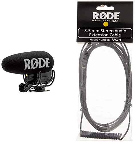 RØDE VideoMic Pro+ Premium On-camera Shotgun Microphone with High-pass Filter, High-frequency Boost, Pad & VC1 Stereo 3.5mm Extension Cable, Headphone