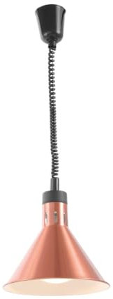 HENDI Lampe chauffante suspendue réglable en hauteur, conique, lampe thermique infrarouge pour cuisine et maintien des aliments au chaud, 230V, 250W, Ø275x(H)250mm, aluminium cuivré
