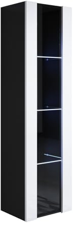MB Muebles Bonitos, Vitrine Mural Luke V5 pour Salon ou Salle à Manger Moderne avec Lumière LED, Meuble Modulaire en Mélamine Brillante, Couleur Noir et Blanc, 40x165x29 cm