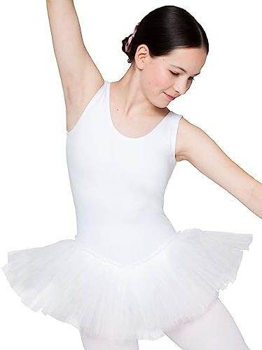 tanzmuster Kinder Ballett Tutu Anabelle aus Baumwolle mit Breiten Trägern und Tüllrock in rosa, weiß, schwarz, hellblau, Lavendel, lila, pink, Burgunder und Marineblau.