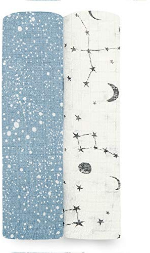 aden + anais Aden by Babydecke, seidig weich, 100% Baumwolle, Bambus-Musselin, groß, 111,8 x 111,8 cm, 2 Stück, Cosmic Galaxy