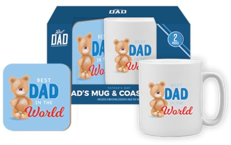 TILZ GEAR Best Daddy Mug & Coaster Gift Set - Birthday Gift from Daughter, Son | “Greatest Dad in The World” White Ceramic Coffee Cup 300 Ml with Cork Coaster