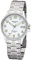 REGENT Herrenuhr mit Edelstahlgehäuse 36 MM Durchmesser 10 ATM Quarz Saphirglas Arabische Zahlen Datum (Weiß/Metallband)