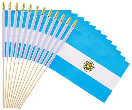 Ckexin Paquete de 25 banderas argentinas pequeñas de mano en palo de 5 x 8 pulgadas