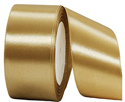 22m Satinband Geschenkband Champagner Gold 40mm Breit,Auto Seidenband Gold Dick Schleifenband Satin Dekoband Geschenkverpackung Deko Band Stoffband für Halloween Weihnachten Hochzeit Taufe Geburtstag