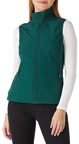 Outdoor Ventures - Gilet in softshell da donna senza maniche, leggero, antivento, caldo, con collo alto, in pile, per sport, golf, con 4 tasche, per escursionismo, campeggio, verde scuro, L