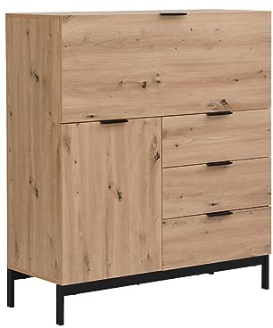 Vente-unique - Secrétaire avec 2 Portes et 3 tiroirs - MDF et métal - Coloris : Naturel - Erwin - avec Rangement
