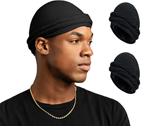 Halo Turban Durag für Herren, Kopftuch, Turban, Kopftuch, Wickeltuch, Krebs, Chemo-Turban, Hut, Dreadlocks, Turban, Modal und Satin, Kopfbedeckung, Haarausfall, Kopfbedeckung, seidiger Turban, bequem
