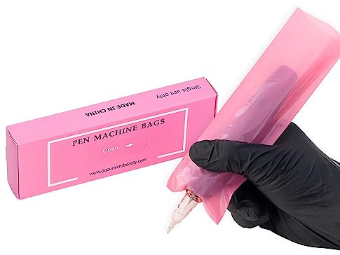 EZ Abdeckungen für Tattoo Maschinen - 200 Stück (5cm X 16cm) Tattoo Pen Covers Transparente Rosa Einweg Stifttaschen für Tattoo Maschinengewehr