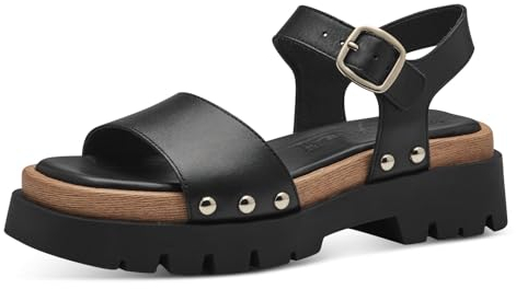 Tamaris Damen Plateau Sandalen Leder Sommer; BLACK LEATHER/schwarz; 38 EU