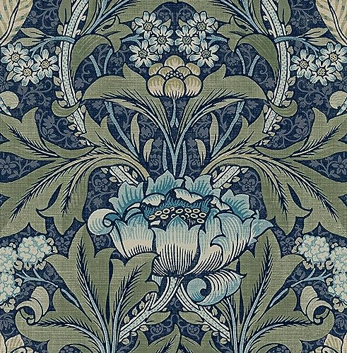 NextWall Acanthus Floral Peel and Stick Wallpaper (Denim & Sage)