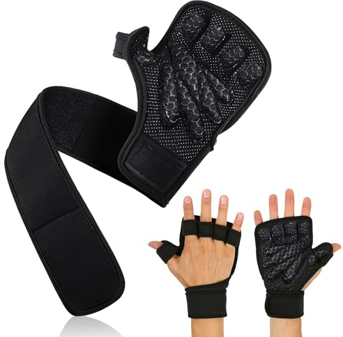 Favuit Fitness Handschuhe mit Handgelenkstütze, Trainingshandschuhe Herren Damen Sporthandschuhe Fingerlose Gewichtheber Workout Handschuhe für Kraftsport Krafttraining Gewichtheben Klimmzugstange