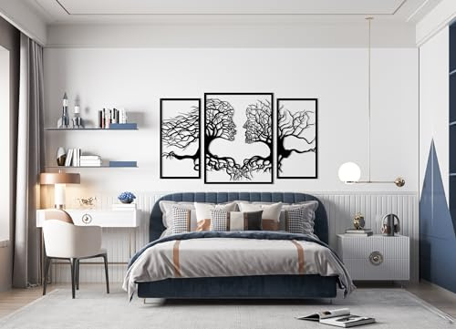 Outentin Moderne Wanddeko Wohnzimmer - Deko für Wohnzimmer Wand - 3d Wanbilder - Wandskulpturen - Große Wand Dekoration in Schwarz -Perfekt für schlafzimmer küche und büro - 90 x 52 cm (Kuss)