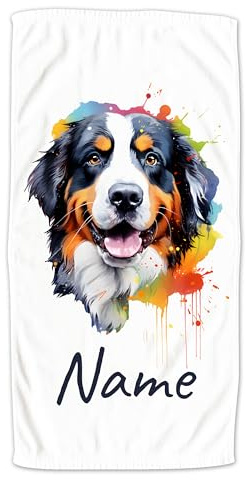 GRAZDesign Handtuch Hund mit Namen personalisiert Berner Sennenhund für Kinder & Erwachsende, Badetuch Saunatuch in Zwei Größen - 140x70cm