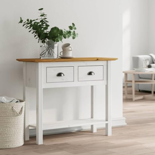 Gecheer Konsolentisch 2 Schubladen Konsole Beistelltisch Flurtisch Ablagetisch Wandtisch Frisiertisch Braun 90x34,5x73 cm Massivholz Kiefer