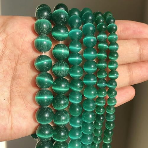 Natural Stone Pink White Moonstone Cat Eye Beads for Jewelry Making Smooth Loose Spacer Beads Opal DIY Charm Bracelets Necklace-Dark Green-12mm 28pcs Beads