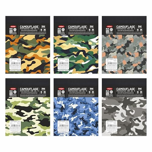 Anupam Bloc de notas de camuflaje de 11 x 14 cm, papel rayado de 65 g/m², 80 hojas, cuaderno microperforado con tablero trasero fuerte para escuela, universidad, oficina, negocios (tamaño: 0, paquete