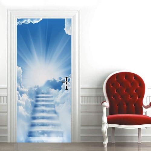 Türtapete Selbstklebend Türposter Himmel Weiße Wolke Treppe 80 X 200 Cm Fototapete Poster Tapete Pvc 3D Türaufkleber Selbstklebend Diy Türbild - Kinderzimmer Wohnzimmer Küche Schlafzimmer Tür Fotos