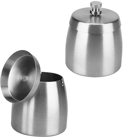 FAAING 2 Stück Aschenbecher mit Deckel Edelstahl, Balkon Aschenbecher Tischaschenbecher Metall Windaschenbecher für Draussen, Zuhause und Büro