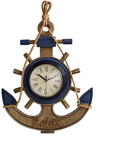 LUOYAOB Moderne Wanduhren Holzschiff -Ankerwanduhr, Vintage mediterrane Stil Ankeruhr, leicht zu lesen Rom Zumerwanduhr for Küchen-/Wohnzimmer/Schlafzimmer Hängende Dekoration Orament (Color : Blue)