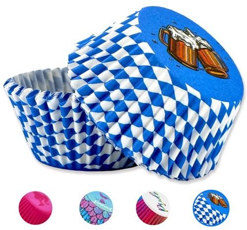 100 Stück Muffinförmchen Papier, Oktoberfest Muffins Backförmchen, Blau Weiß Papierbackförmchen Backformen Muffin Cupcake Formen Papier Fällen Liners Wrapper Förmchen für Bayerisches Oktoberfest Deko